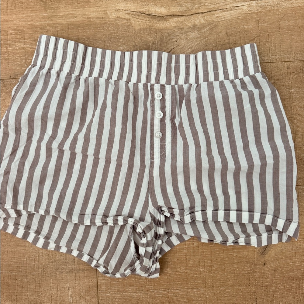 Z Supply White & Brown Striped Elastic Waist Shorts